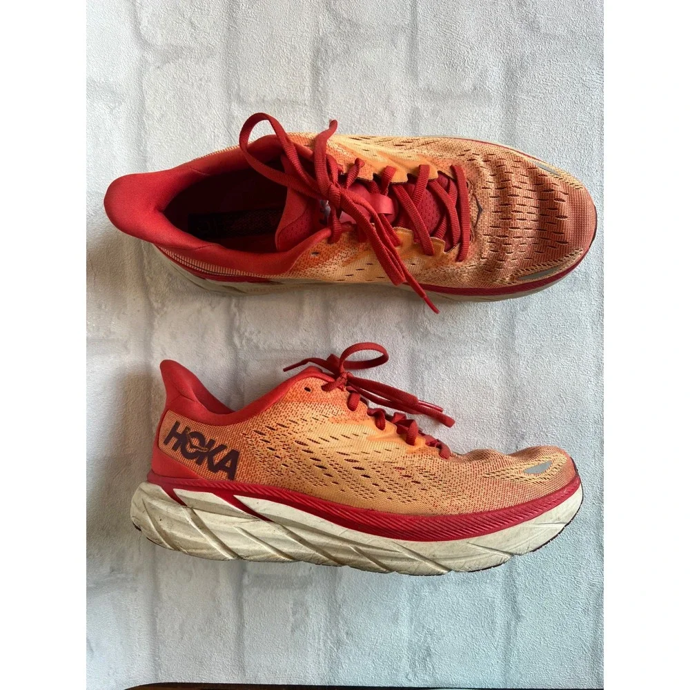 Hoka One One Clifton 8 Mens Road Running Shoes Fiesta Orange Red 9.5